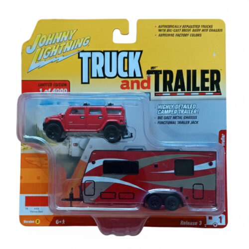 Johnny Lightning 2004 Hummer H2 Red with Dark Red Camper Trailer Limited