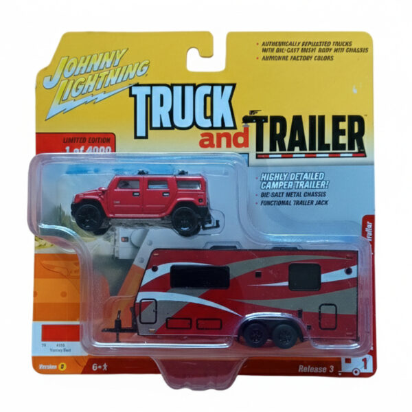 Johnny Lightning 2004 Hummer H2 Red with Dark Red Camper Trailer Limited