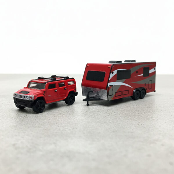 Johnny Lightning 2004 Hummer H2 Red with Dark Red Camper Trailer Limited